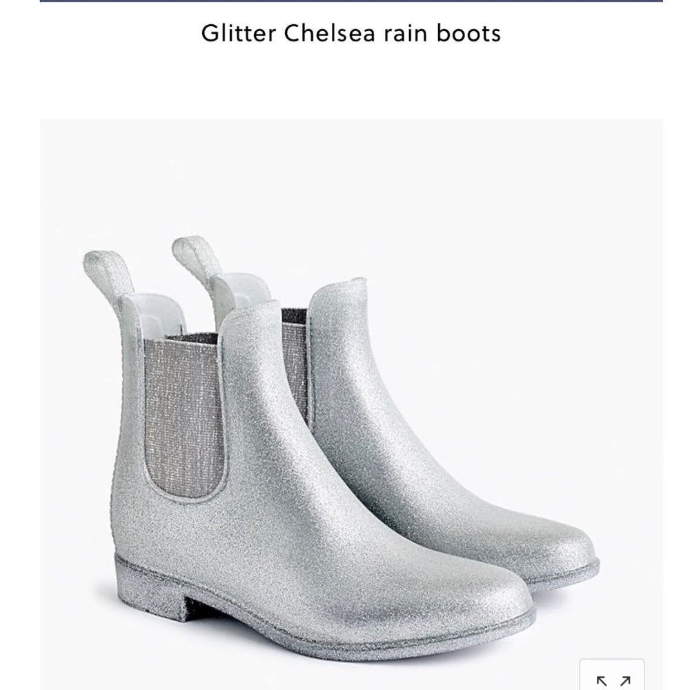 J. Crew Silver Glitter Chelsea rain boots